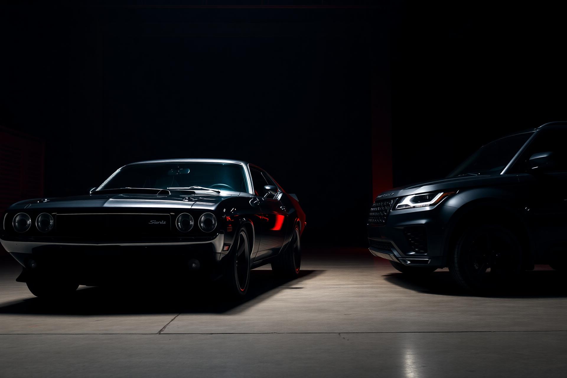 Cars under dramatic lighting